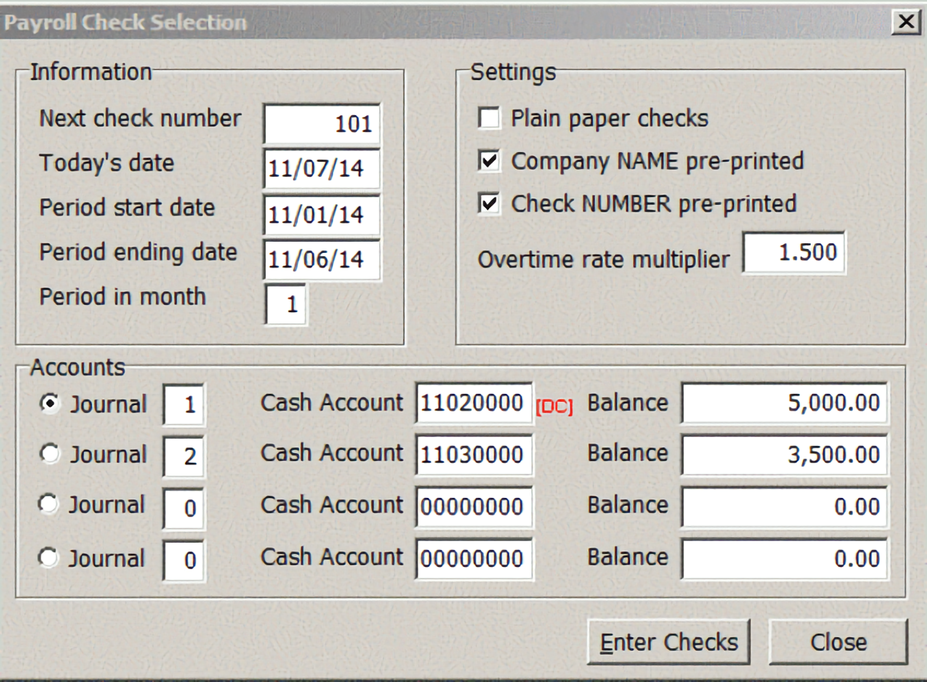 A pop-up window with payroll check options
