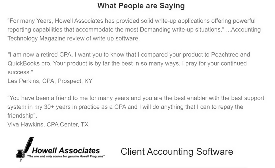 Three customer reviews about Howell Associates’ product